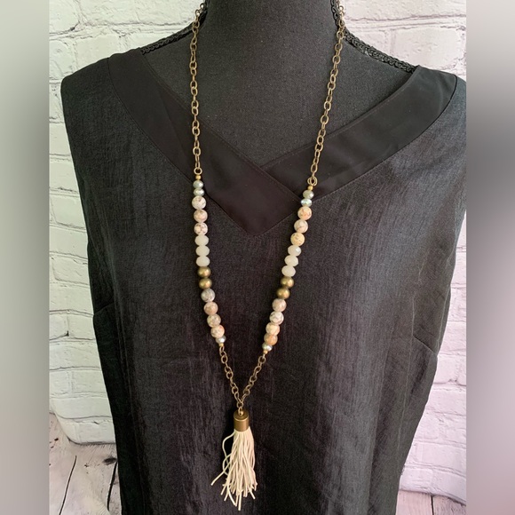 corazon brand Jewelry - King Cobra Jasper Stone and Czech Crystal Beaded Tassel Necklace